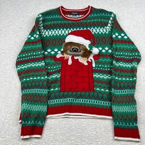 33Degrees Mens XXL‎ Ugly Christmas Sweater Sloth Santa Hat Fair Isle Green Red